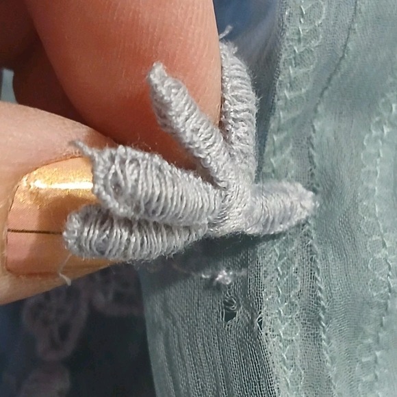 Sundance Embroidered Boho Bell Sleeve Shift Dress Icy Blue Gray Medium Formal - Picture 13 of 16